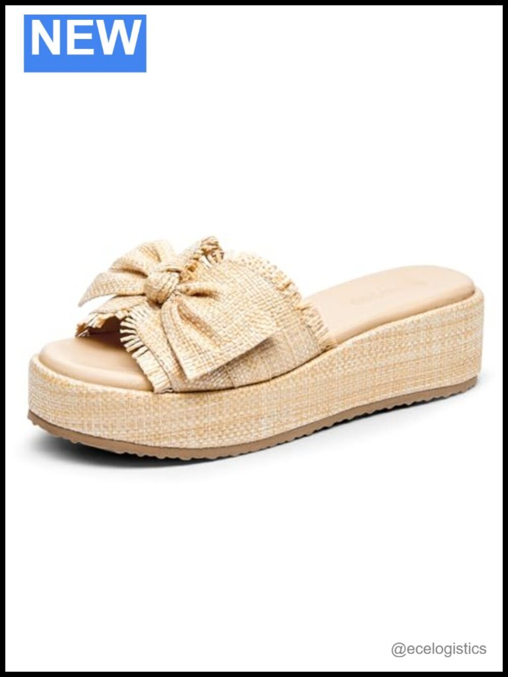 Women's Platform Wedge Sandals Bow Straw Slip On Summer Beach Shoes